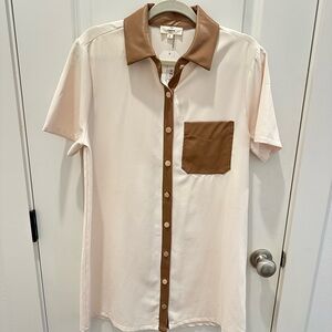 Entro Cream and Brown Button Down Shirt Dress